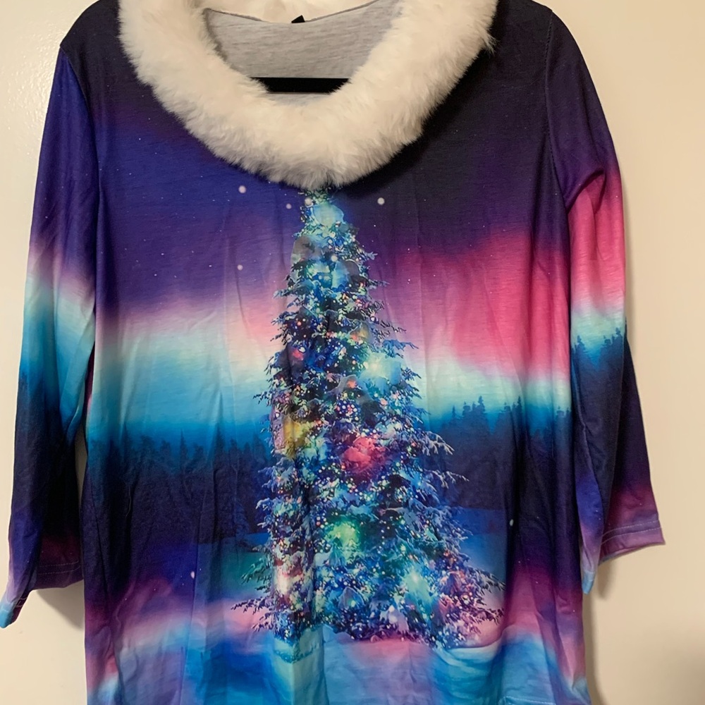 Colorful Christmas Tree Top with Faux Fur Collar